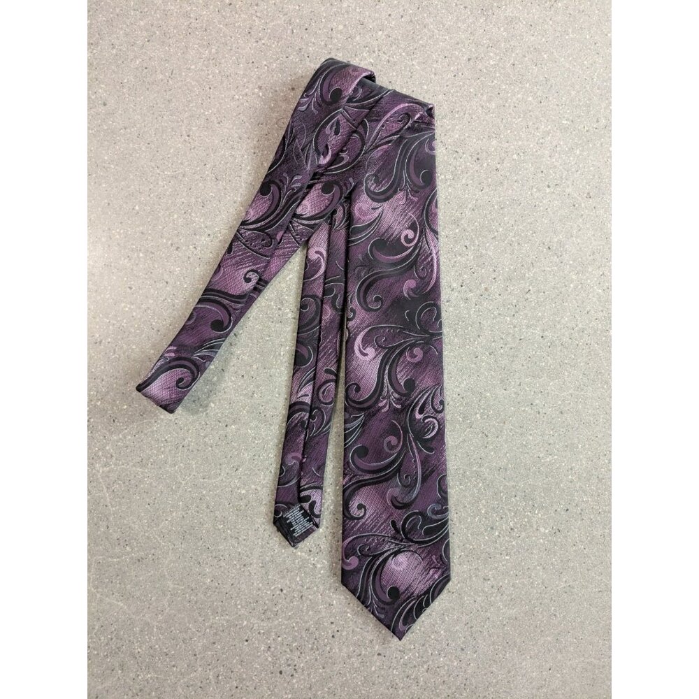 Stafford Essentials Necktie Men's 59x3.5 Inch Purple & Black Flourish Swirl